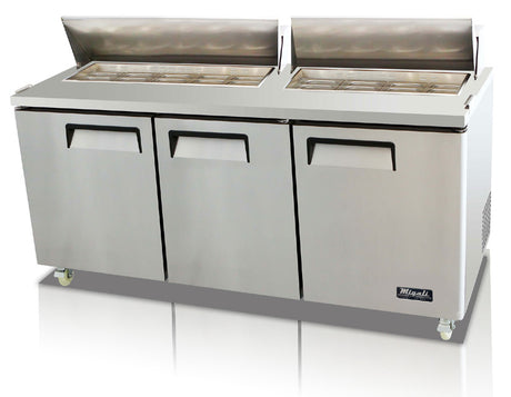 Migali C-SP72-30BT-HC Competitor Series 3-Section 3 Solid Door Big Top Refrigerated Salad/Sandwich Prep Table 72" - Holds (30) 1/6 size panss - 25.2 cu.ft. - 115v