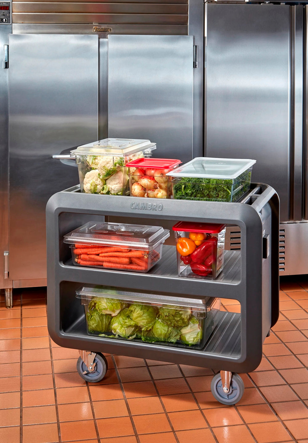Cambro SC230110 Service Cart PRO Medium 3-Shelf Multi-Purpose Beverage / Service Cart with Ribbed Shelves 37-1/2" x 22" x 37-1/4"H - Black