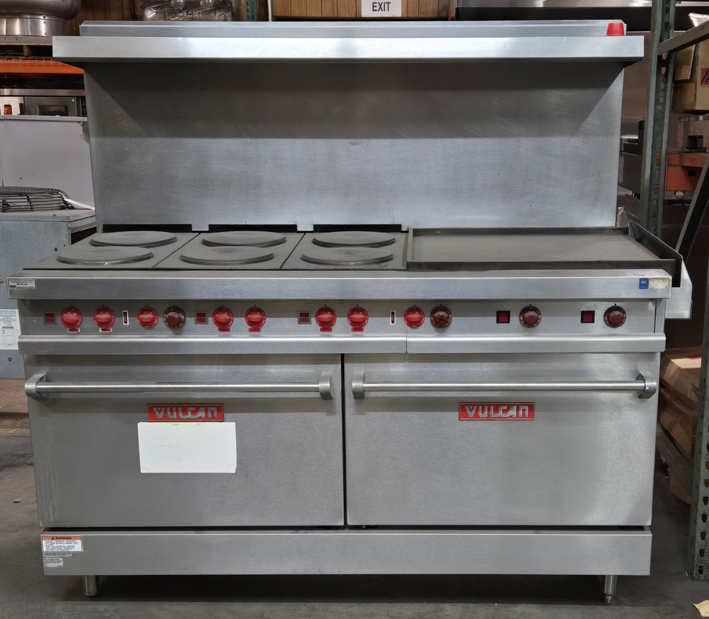 Used Restaurant Equipment - Vulcan E60FL-7 Endurance Electric Range with (6) French Plates, 24" Griddle, and (2) Standard Ovens 60" - 240v