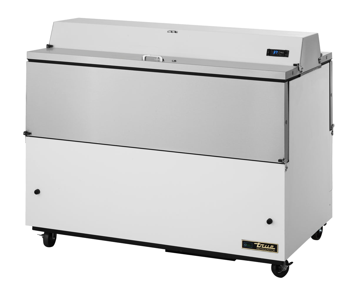 True TMC-58-DS-HC Dual Sided Mobile Milk Cooler 58" with White / Stainless Steel Exterior and Aluminum Interior - 16-Crate/cap - 115v