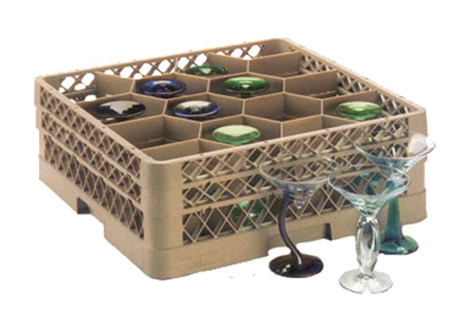 Vollrath TR18JJJ Traex Rack Max 12-Compartment Glass/Stemware Rack with (3) Extenders - Beige - 2/Case