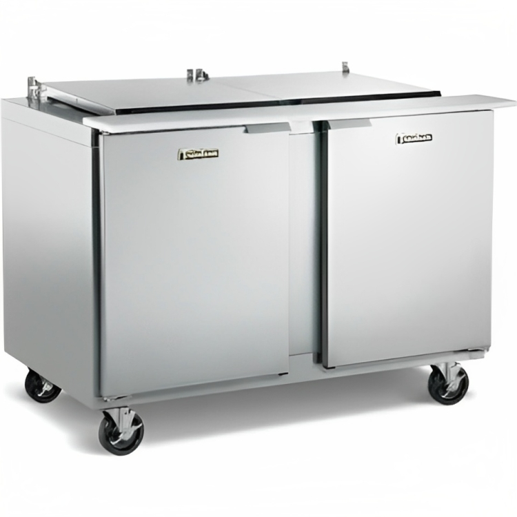 Traulsen UST4812-LR 2-Section Left/Right Hinged 2 Door Refrigerated Salad/Sandwich Prep Table with Low Profile Flat Lid 48" - Holds (12) 1/6 Size Pans - 14 cu. ft. - 115v