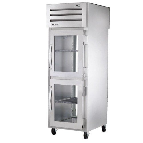 True STR1RPT-2HG-1G-HC Spec Series 1-Section Glass Half Door Front / Glass Full Door Rear Pass-Thru Refrigerator 27" - 31 cu. ft. - 115v