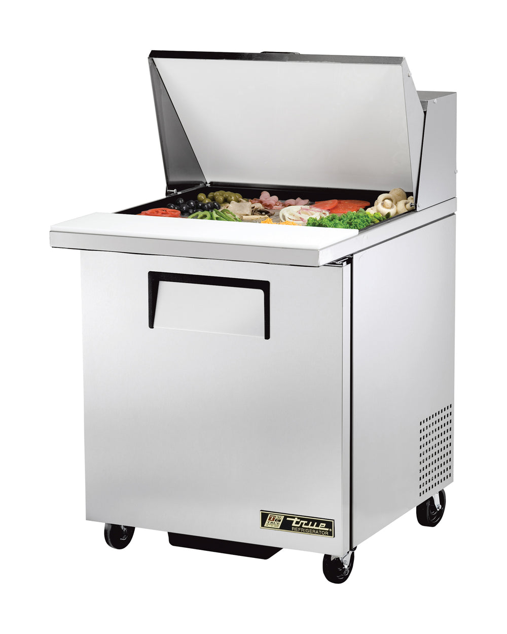 True TSSU-27-12M-C-HC 1-Section 1 Door Mega Top Refrigerated Salad/Sandwich Prep Table 27" - Holds (12) 1/6 Size Pans - 115v
