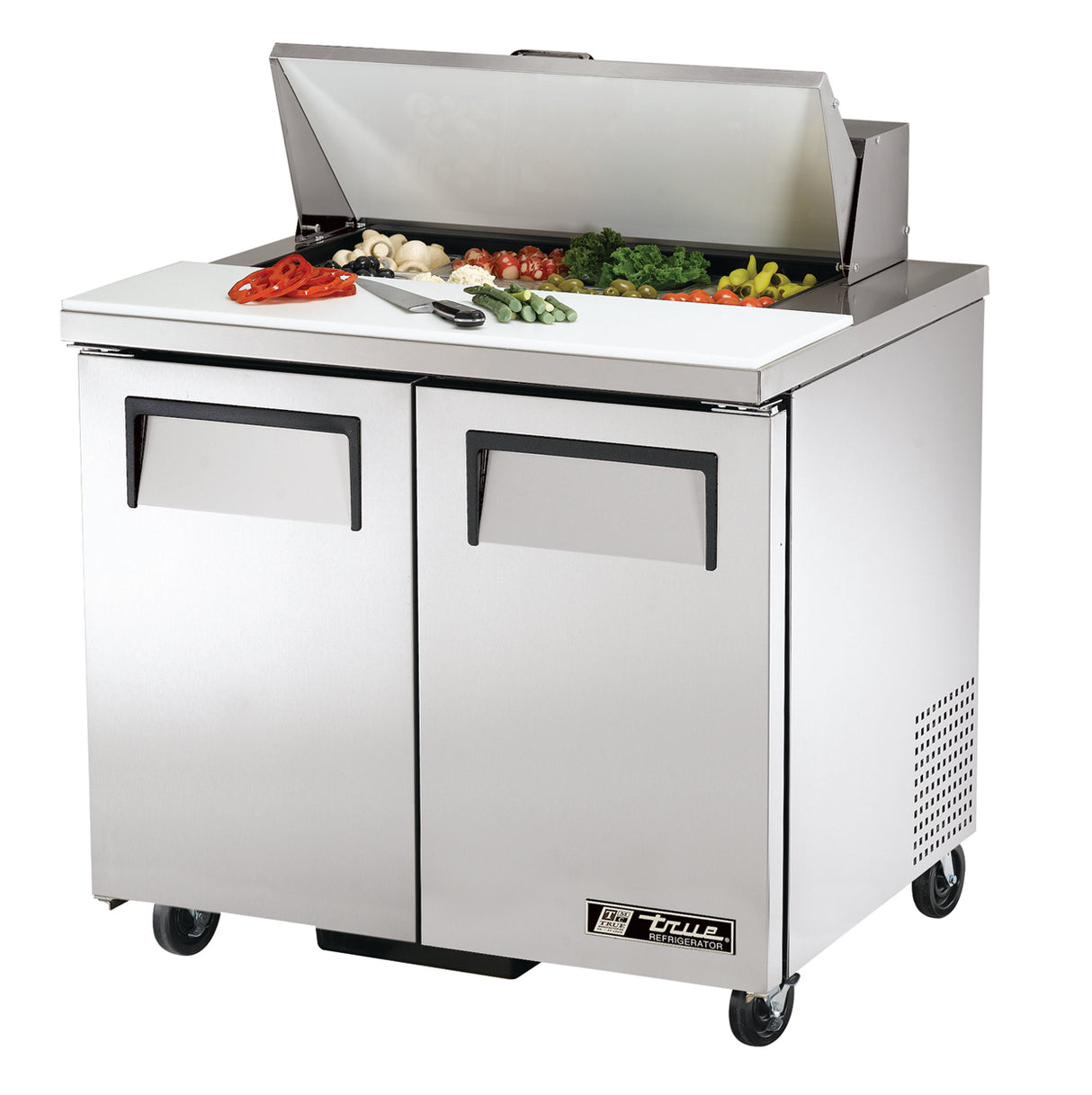 True TSSU-36-08-HC 2-Section 2 Door Refrigerated Salad/Sandwich Prep Table 36" - Holds (8) 1/6 Size Pans - 115v