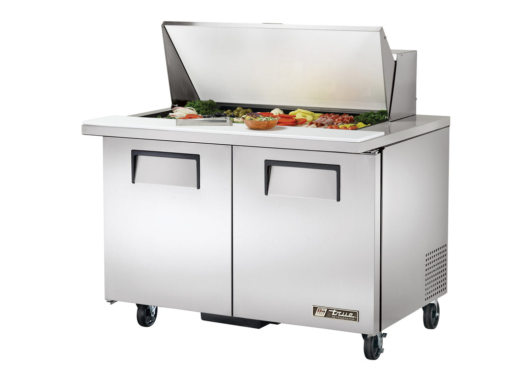 True TSSU-48-18M-B-HC 2-Section 2 Door Mega Top Refrigerated Salad/Sandwich Prep Table 48" - Holds (18) 1/6 Size Pans - 115v