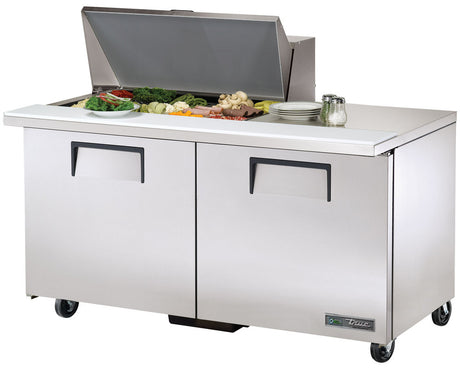 True TSSU-60-15M-B-HC 2-Section 2 Door Mega Top Refrigerated Salad/Sandwich Prep Table 60" - Holds (15) 1/6 Size Pans - 115v
