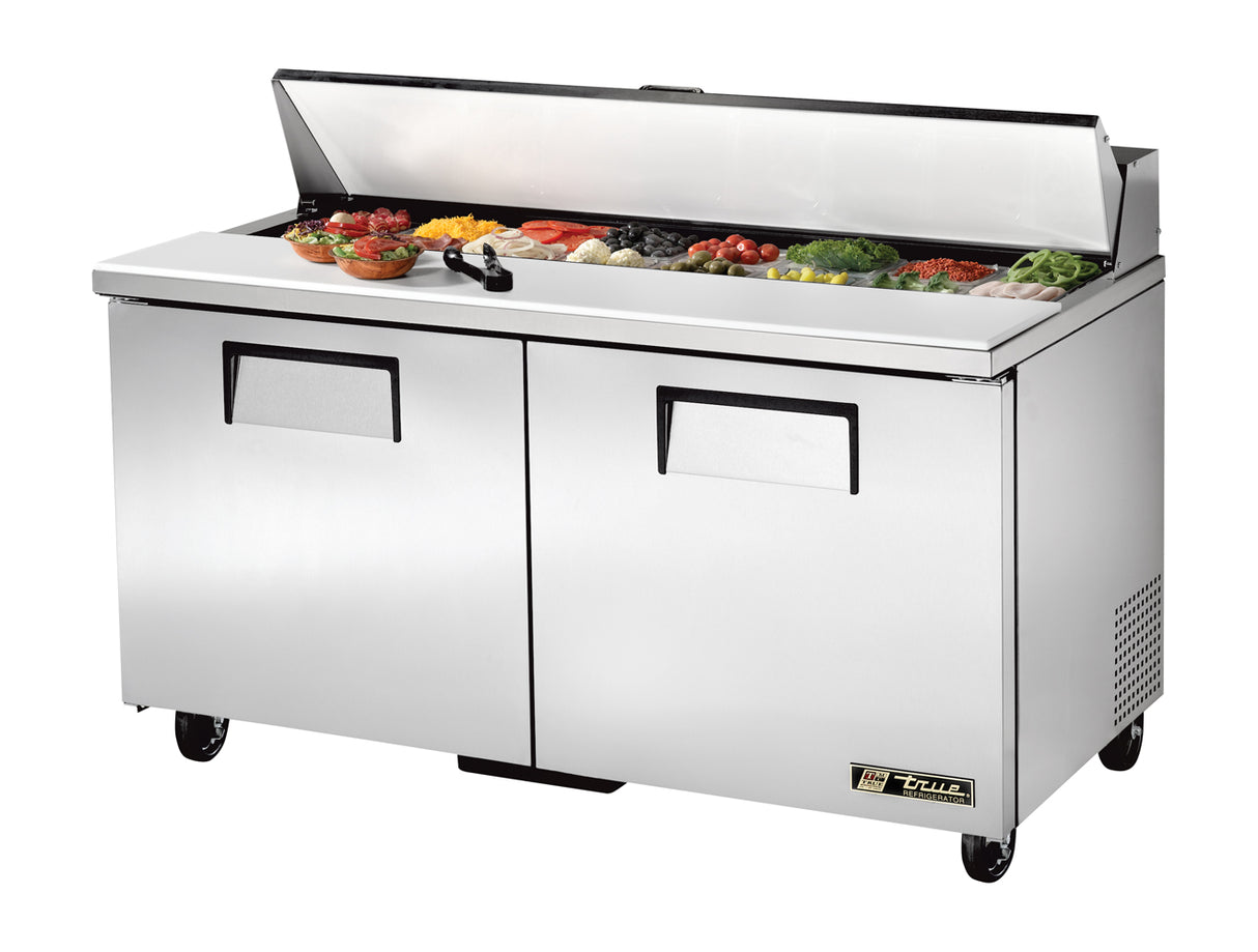 True TSSU-60-16-HC 2-Section 2 Door Refrigerated Salad/Sandwich Prep Table 60" - Holds (16) 1/6 Size Pans - 115v