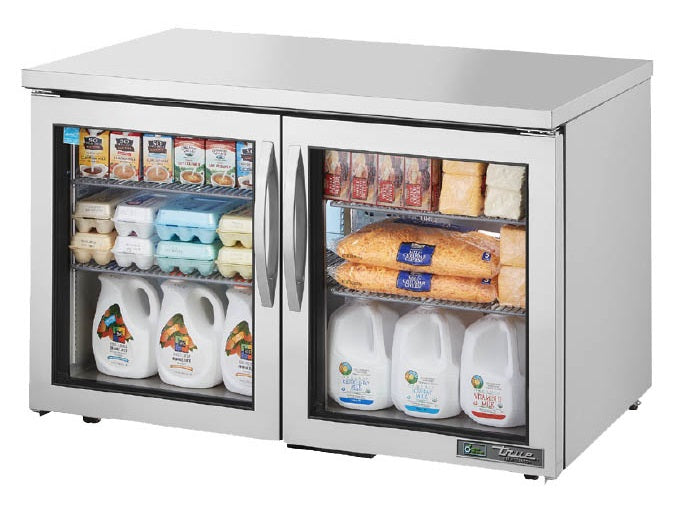 True TUC-48G-HC~FGD01 2-Section 2 Glass Door Undercounter Refrigerator 48" - 115v
