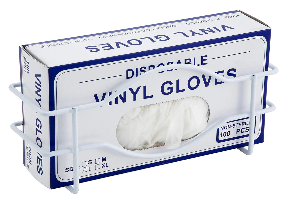 Winco WHW-10 Wall-Mount Steel Wire Disposable Glove Box Holder 10-1/4" x 3-1/4" x 4-5/8"H - White - Fits (1) 9-3/4" x 2-7/8" Box