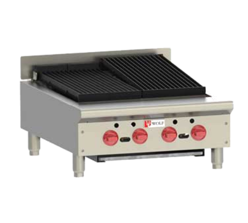 Wolf ACB25 25 1/8" Gas Charbroiler w/ (4) Burners & Cast Iron Grates - Manual, Natural Gas
