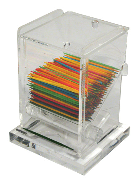 Winco ACTD-3 Acrylic Top-Loading Rotary Style Toothpick Dispenser 3" x 2-1/2" x 4"H - Clear