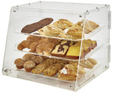 Winco ADC-3 Countertop 3-Tray Acrylic Tiered Display Case with Rear Door 21" x 18" x 16-1/2"H - Clear