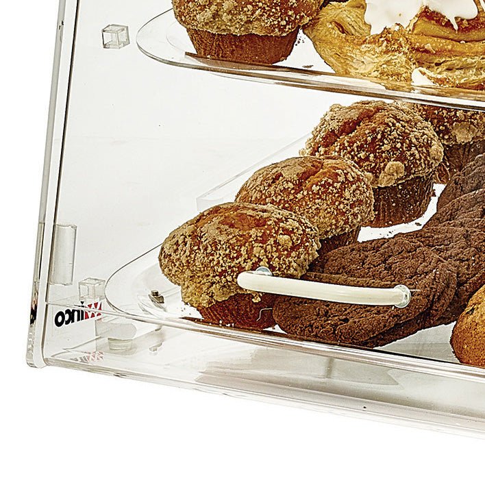 Winco ADC-4 Countertop Knock-Down 4-Tray Acrylic Tiered Display Case with Front & Rear Doors 14" x 24" x 24"H - Clear