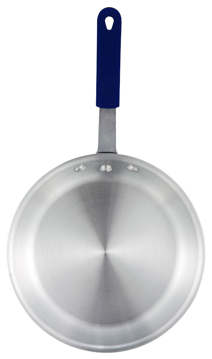 Winco AFP-10A-H Gladiator Aluminum Fry Pan with Blue Silicone Riveted Handle 10"