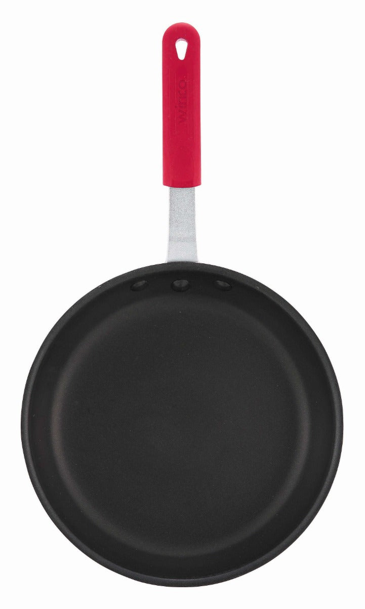 Winco AFP-10NS-H Majestic Non-Stick Aluminum Fry Pan with Red Cool Handle Silicone Riveted Handle 10" - 6/Case