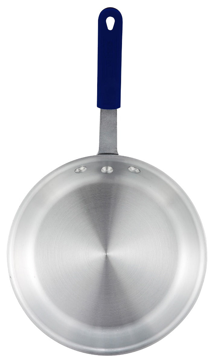 Winco AFP-12A-H Gladiator Aluminum Fry Pan with Blue Silicon Riveted Handle 12"