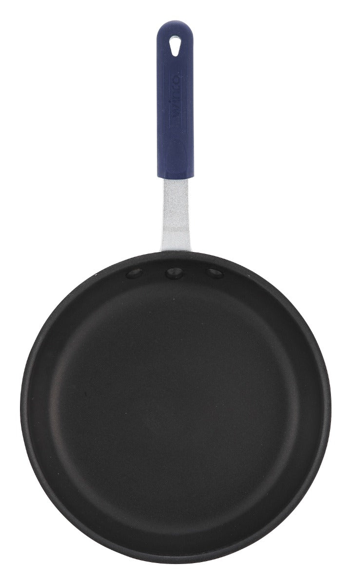 Winco AFP-12XC-H Gladiator Non-Stick Aluminum Fry Pan with Blue Silicon Riveted Handle 12"