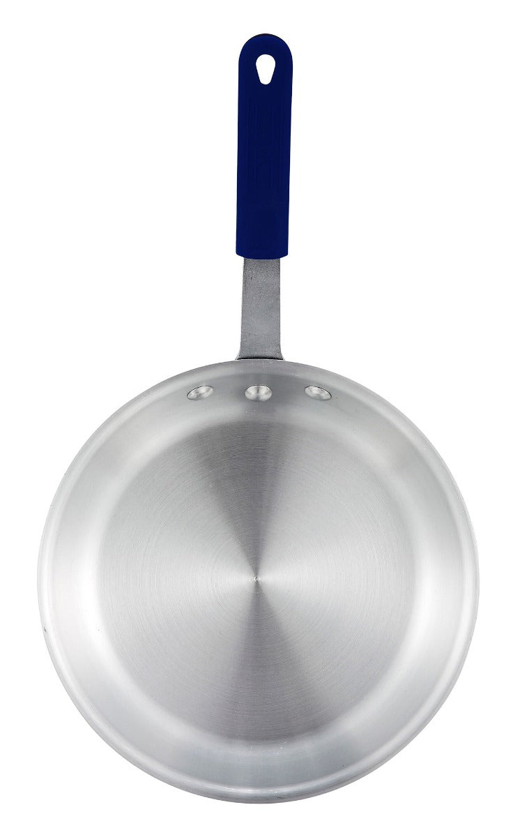 Winco AFP-14A-H Gladiator Aluminum Fry Pan with Blue Silicone Riveted Handle 14"