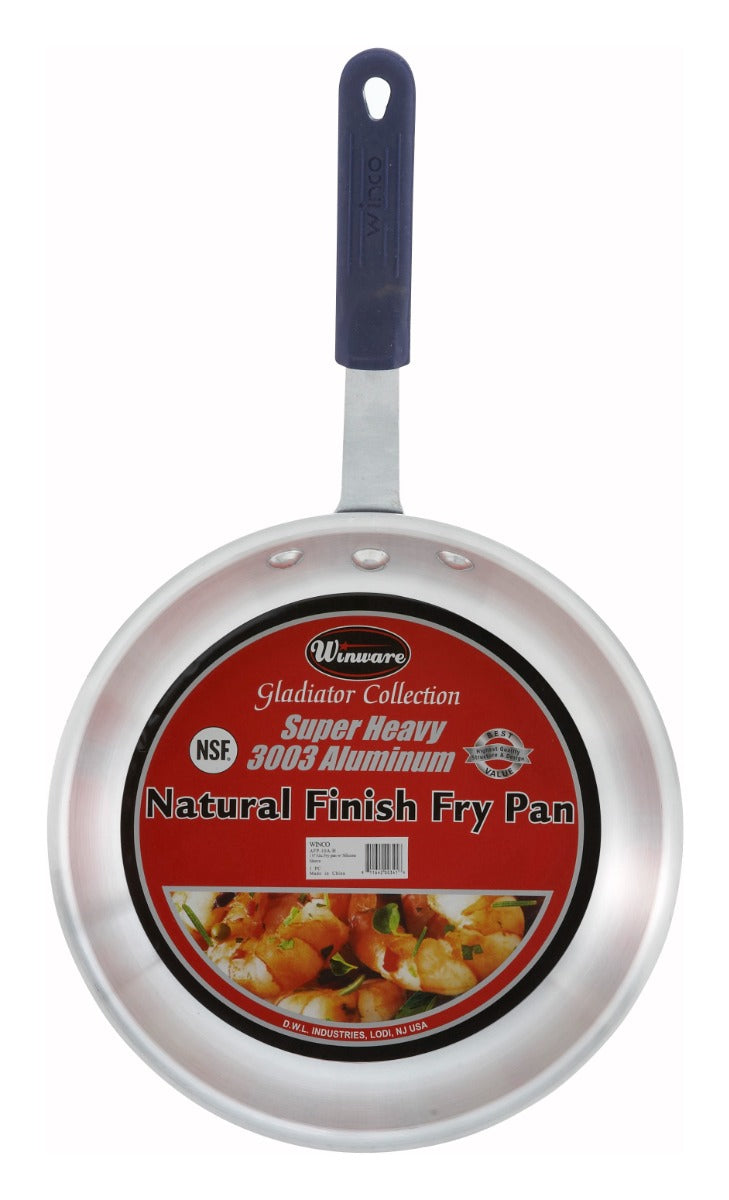 Winco AFP-14A-H Gladiator Aluminum Fry Pan with Blue Silicone Riveted Handle 14"