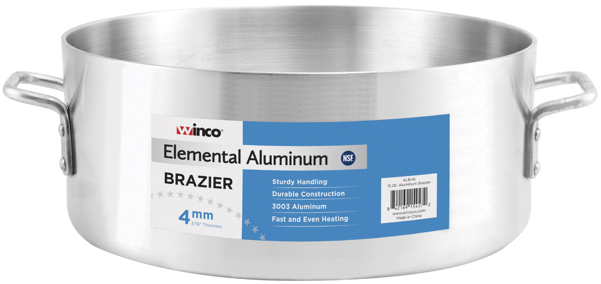 Winco ALB-24 Elemental Aluminum Heavyweight Brazier / Braising Pot 24 qt.