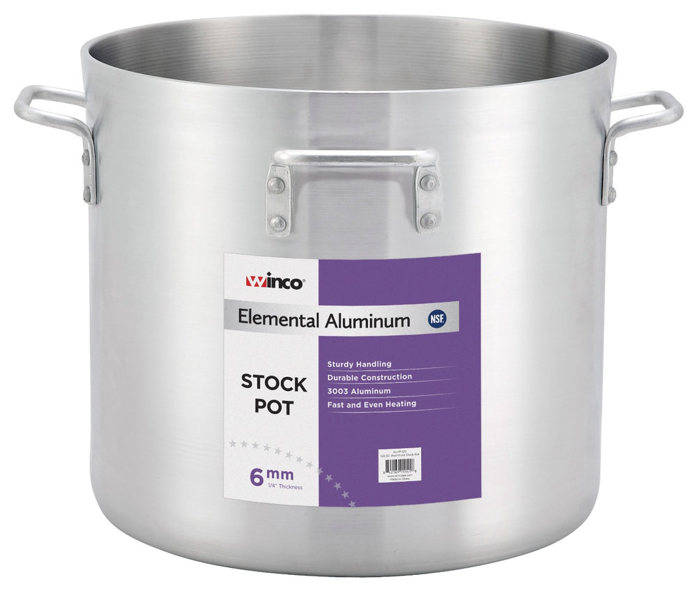 Winco ALHP-120 Elemental Aluminum Extra-Heavyweight Stock Pot with 4 Handles 120 qt.