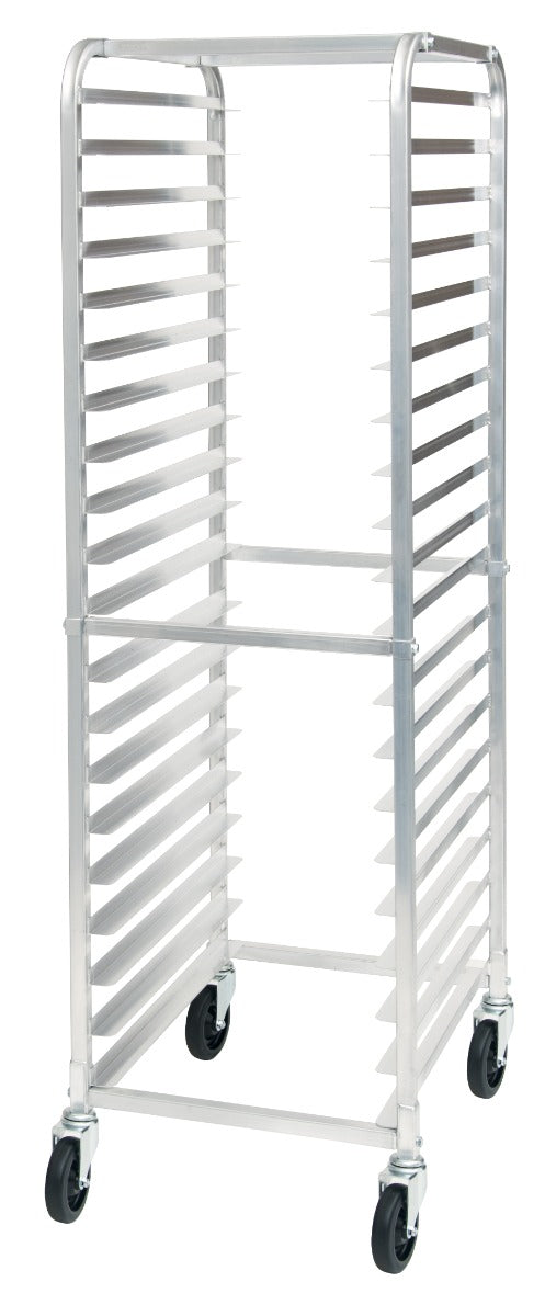 Winco ALRK-20 Aluminum Mobile Full-Height End Loading Sheet Pan Rack without Brakes 70"H - (20) Full-Size Pan/Capacity - Unassembled