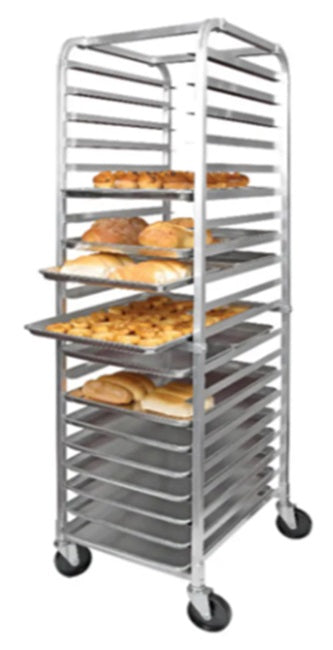 Winco ALRK-20 Aluminum Mobile Full-Height End Loading Sheet Pan Rack without Brakes 70"H - (20) Full-Size Pan/Capacity - Unassembled