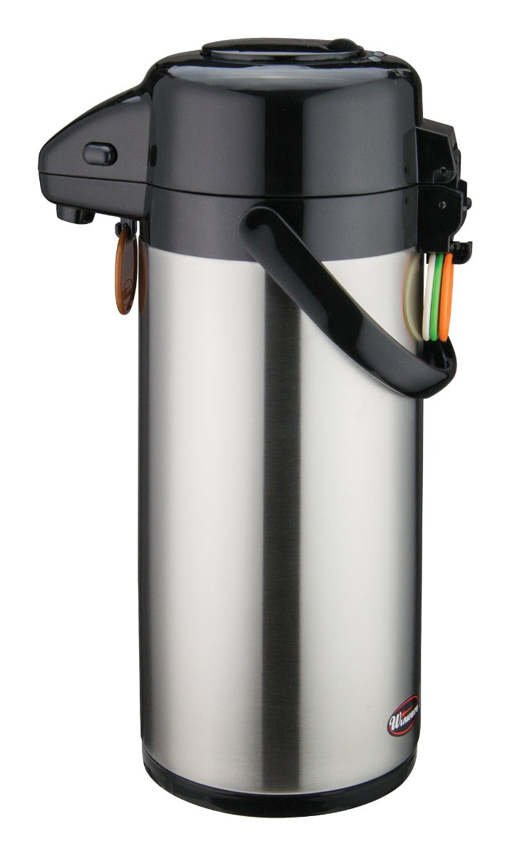 Winco APSP-925 Stainless Steel Lined Airpot with Push Button 2-1/2-Liter - 6/Case