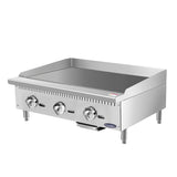 Atosa ATMG-36 CookRite Countertop Heavy-Duty Gas Griddle w/ 3 Burners, Steel Plate & Manual Control - 90,000 BTU