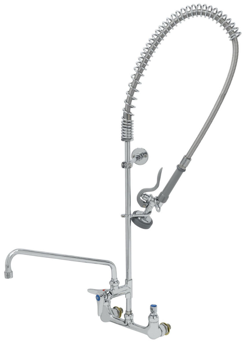 T&S Brass B-0133-01-44H EasyInstall Wall Mounted 37-1/2"H Pre-Rinse Faucet with Adjustable 8" Centers, Spray Valve, 44" Hose, 14" Add-On Faucet, and 9" Wall Bracket