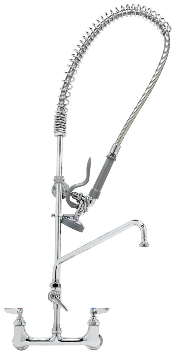 T&S Brass B-0133-01-44H EasyInstall Wall Mounted 37-1/2"H Pre-Rinse Faucet with Adjustable 8" Centers, Spray Valve, 44" Hose, 14" Add-On Faucet, and 9" Wall Bracket