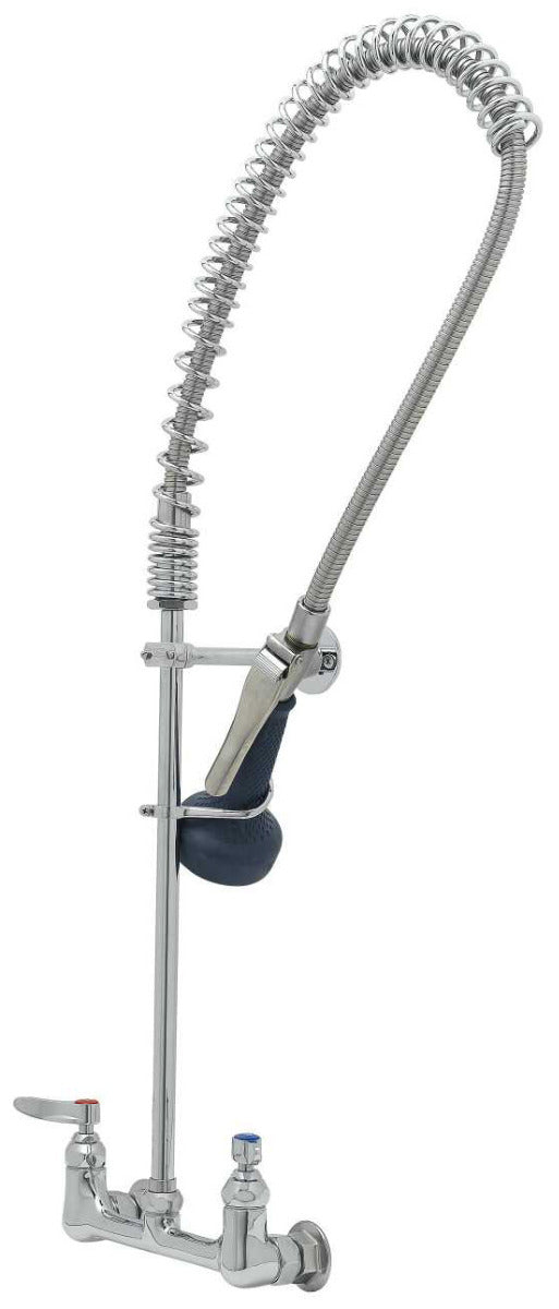 T&S Brass B-0133-B08C EasyInstall Wall Mounted 33-1/4"H Pre-Rinse Faucet with Adjustable 8" Centers, Ergonomic Low Flow Spray Valve, 44" Hose, and 6" Wall Bracket