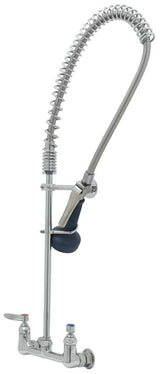 T&S Brass B-0133-B08C EasyInstall Wall Mounted 33-1/4"H Pre-Rinse Faucet with Adjustable 8" Centers, Ergonomic Low Flow Spray Valve, 44" Hose, and 6" Wall Bracket