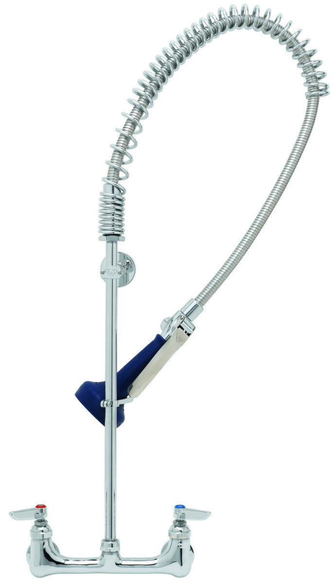 T&S Brass B-0133-B08C EasyInstall Wall Mounted 33-1/4"H Pre-Rinse Faucet with Adjustable 8" Centers, Ergonomic Low Flow Spray Valve, 44" Hose, and 6" Wall Bracket