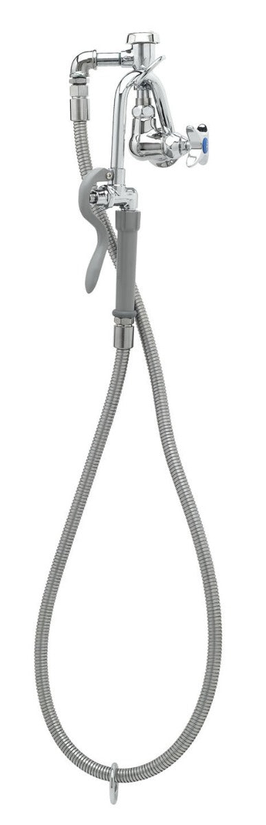 T&S Brass B-0605 Wall Mount Pot & Kettle Filler Faucet with 3-1/2" Self-Closing Hook Nozzle and 68" Flexible Stainless Steel Hose