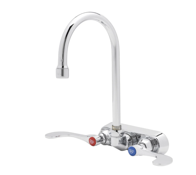 T&S Brass B-1146-04 Splash Mount Faucet - 5 3/4" Swivel Gooseneck Spout, 4" Centers