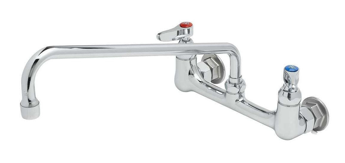 T&S Brass B-2299 Wall Mounted Mixing/Pantry Faucet with 14" Swing Spout, 23.09 GPM Stream Regulator, 8" Adjustable Centers, and Lever Handles