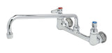 T&S Brass B-2299 Wall Mounted Mixing/Pantry Faucet with 14" Swing Spout, 23.09 GPM Stream Regulator, 8" Adjustable Centers, and Lever Handles