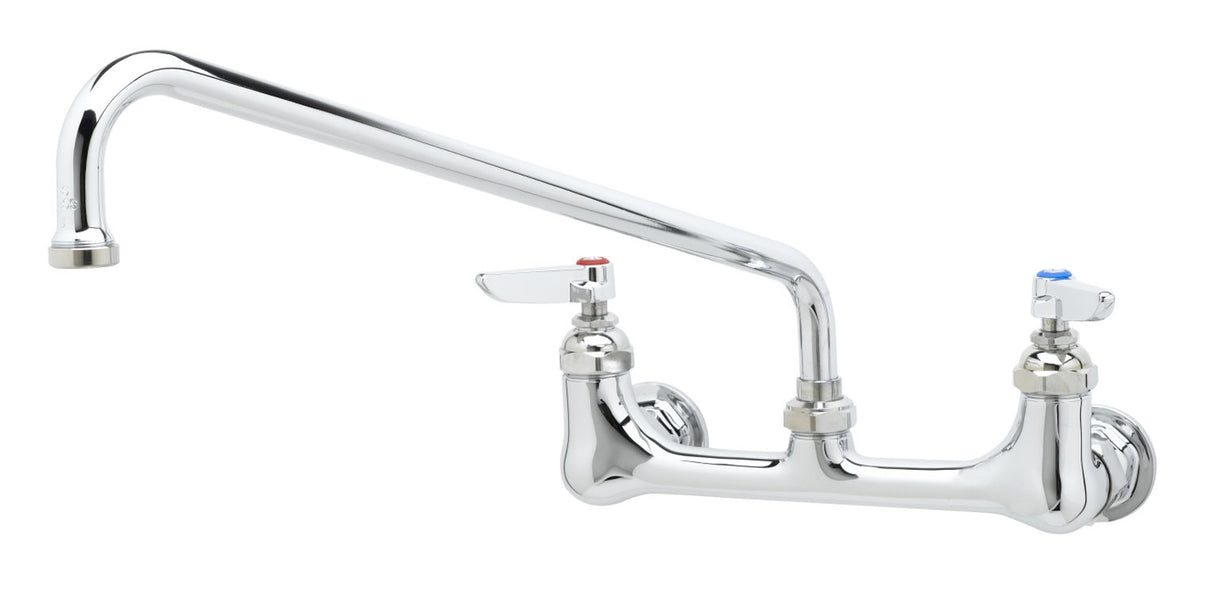 T&S Brass B-2299 Wall Mounted Mixing/Pantry Faucet with 14" Swing Spout, 23.09 GPM Stream Regulator, 8" Adjustable Centers, and Lever Handles