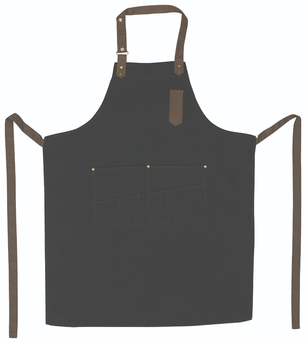 Winco BA-3327K Signature Chef Poly-Cotton Mid-Weight Adjustable Full Length Bib Apron with 8 Waist Pockets and 1 Thermometer/Pen Pocket 33-1/2"L x 27"W- Black - 24/Case