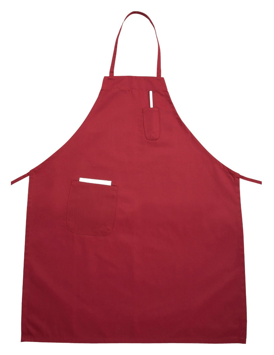 Winco BA-PRD Signature Chef Poly/Cotton Chef Full Length Bib Apron with 2 Pockets 33"L x 26"W - Red - 12/Case