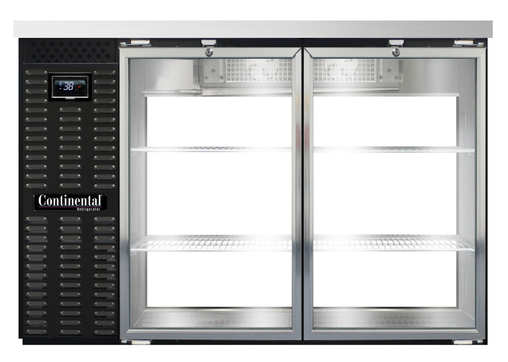 Continental Refrigerator BB50NGDPT Black 4 Glass Swing Door Standard Depth Pass-Thru Back Bar Refrigerator 50" - Holds (8) 1/6 Size Kegs or (2) Straight Wall Kegs - 115v