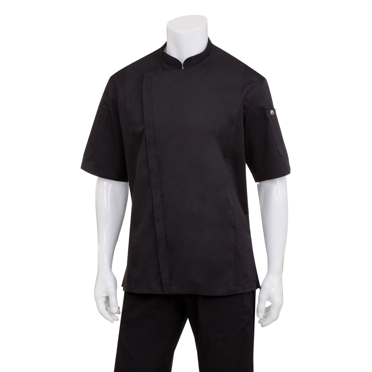 Chef Works BCSZ009BLK3XL Springfield Short Sleeve Single-Breasted Chef Coat with Zipper - Black / 3X-Large