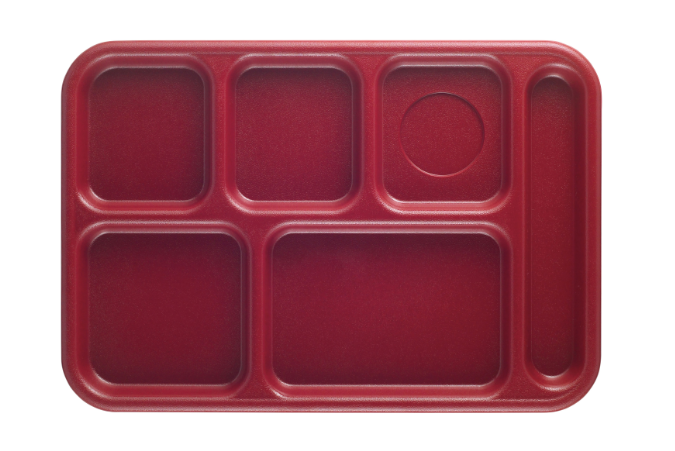 Cambro BCT1014416 Plastic Rectangular Tray w/ (6) Compartments, 10" x 14 1/2", Cranberry - 24ea/Case