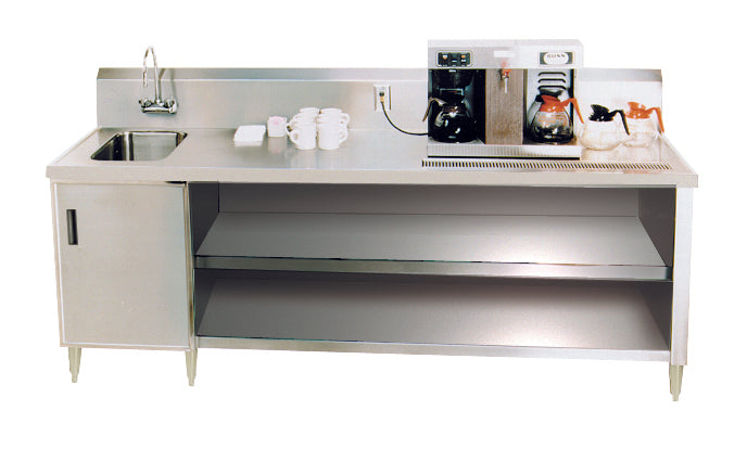 Advance Tabco BEV-30-72L Stainless Steel Enclosed Base Beverage Table with Left Side Sink & Urn Trough Drain 72" x 30"