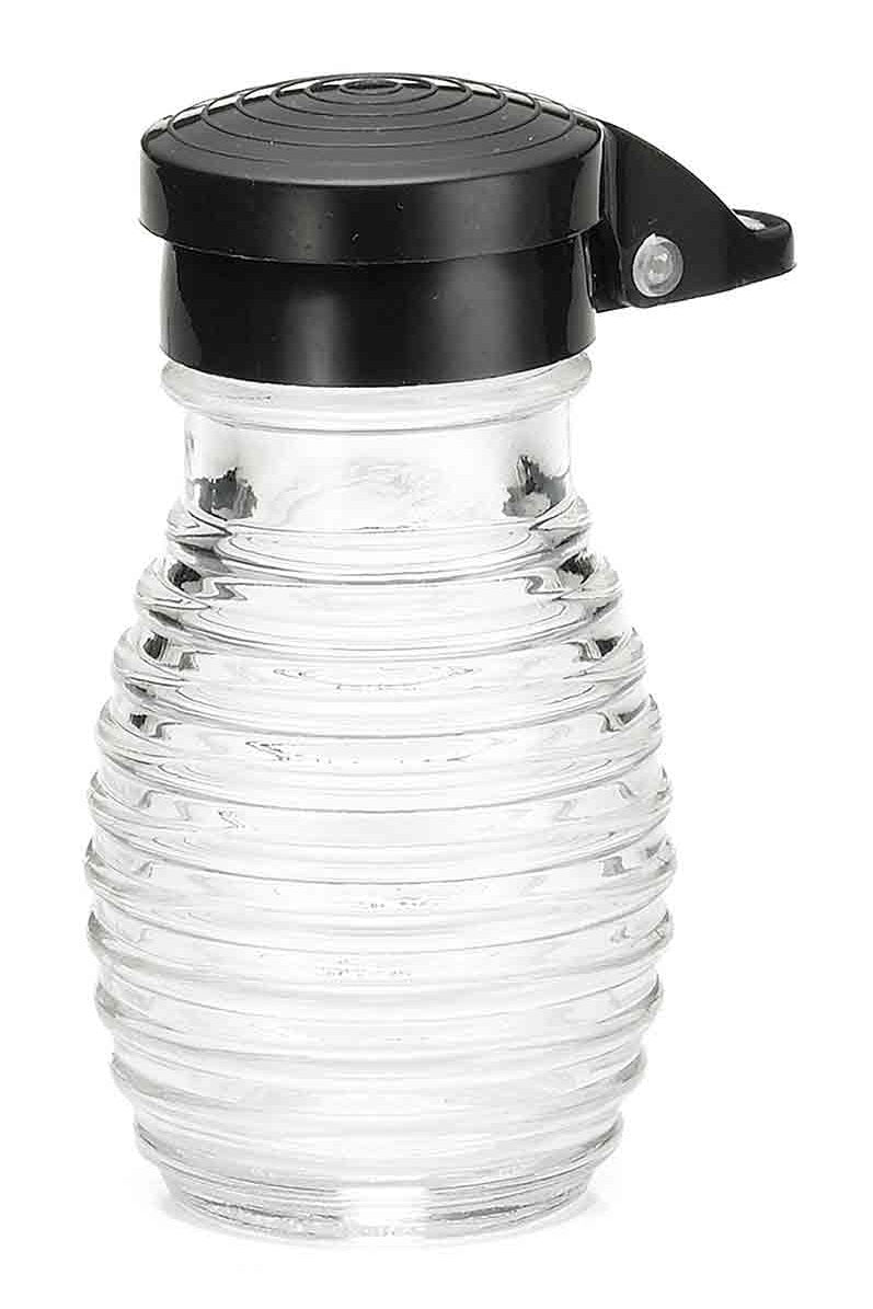 TableCraft BH2MPBK Beehive Collection Glass Salt & Pepper Shaker with Black Moisture Proof Plastic Flip Top 2oz. - Clear