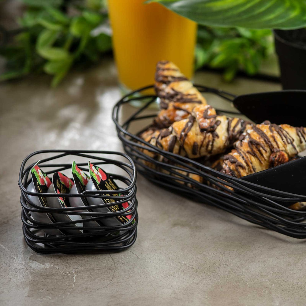 TableCraft BK156 Artisan Collection Powder Coated Metal Wire Sugar Packet Holder / Sugar Caddy 3" x 2-1/2" x 2" - Black