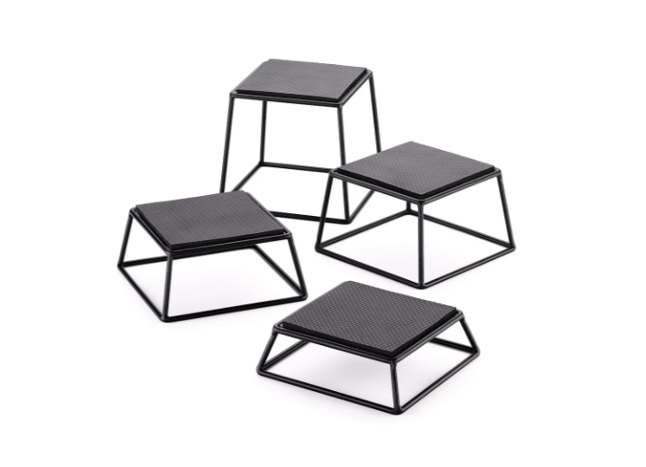 TableCraft BKR4 4 Piece Rectangular Metal Riser Set w/ Non-Slip Rubber Tops, Black