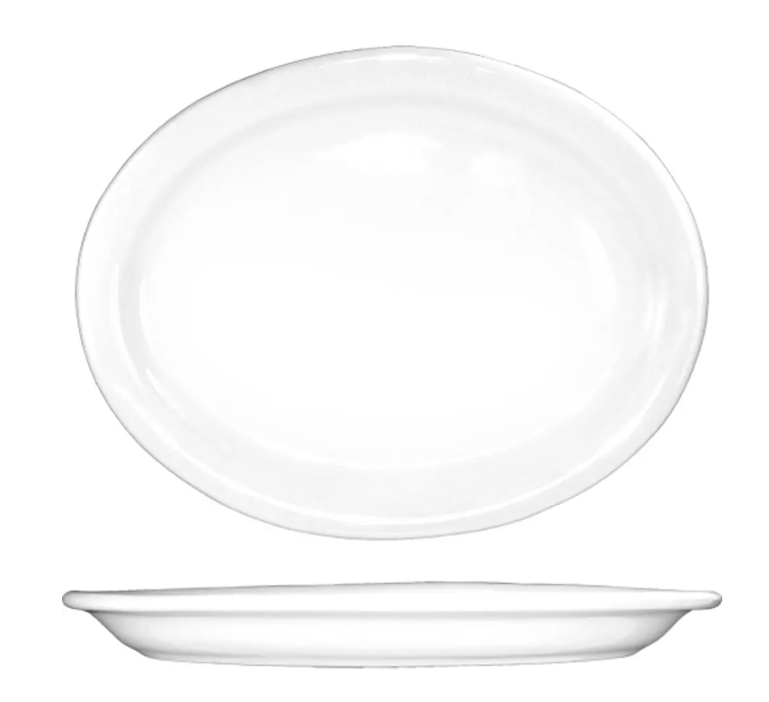 International Tableware BR-12 9 3/4" x 7 5/8" Oval Brighton Platter - Porcelain, European White
